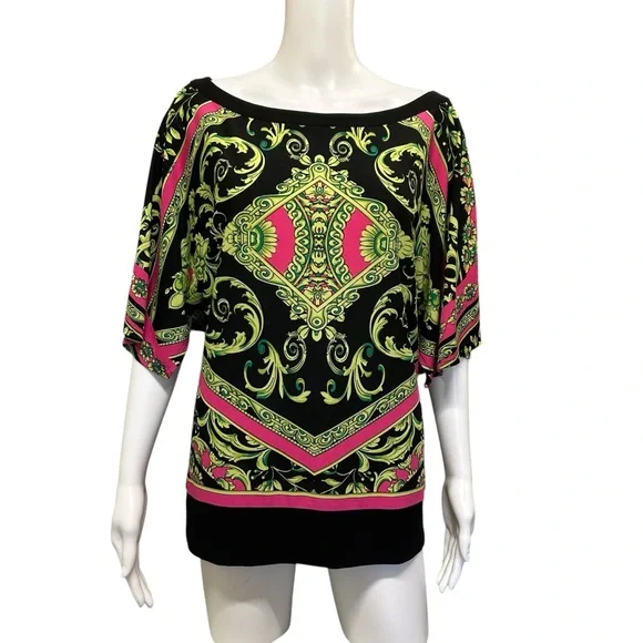 Joseph Ribkoff Bright Pattern Top Size 6 - Picture 3 of 7